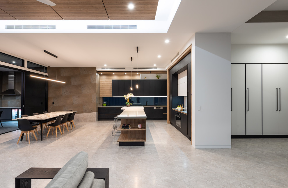 Offene Moderne Küche in L-Form mit Kücheninsel in Gold Coast - Tweed