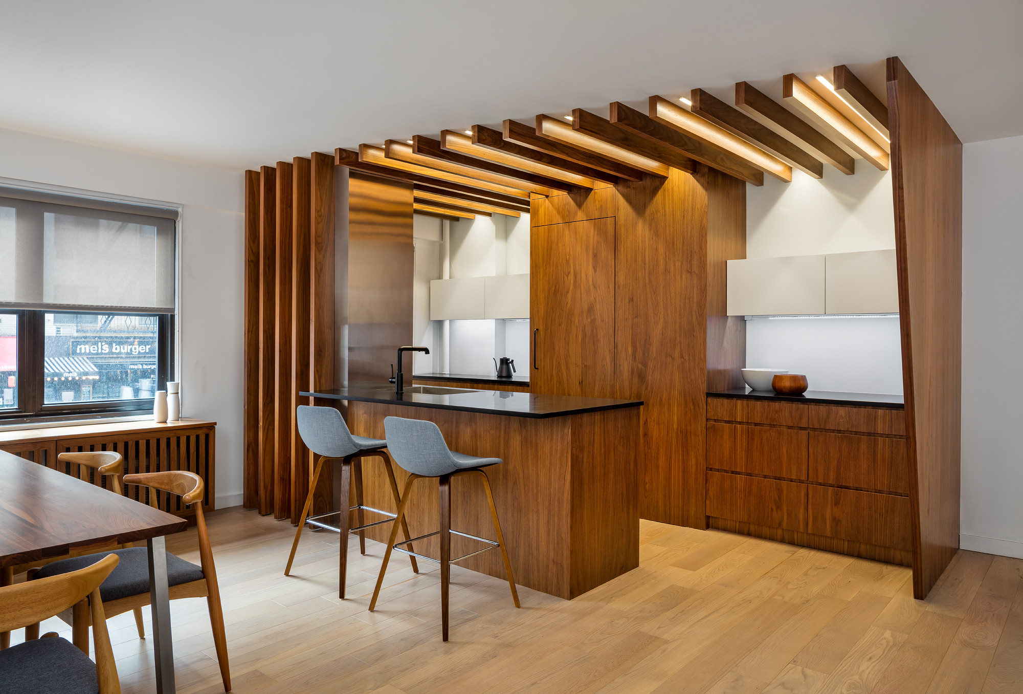 wood slat ceiling kitchen