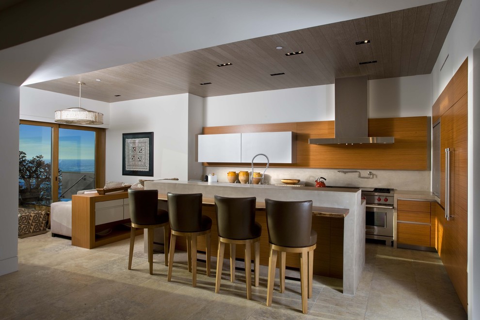 This is an example of a contemporary kitchen in Orange County with stainless steel appliances.