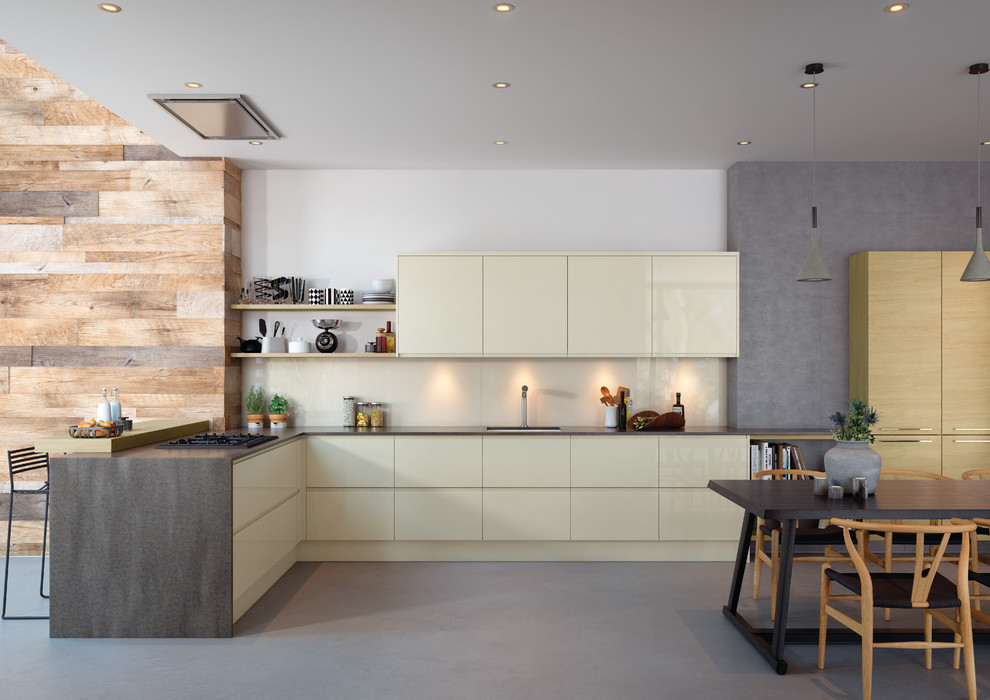 Photo of a contemporary grey and cream kitchen in Other.
