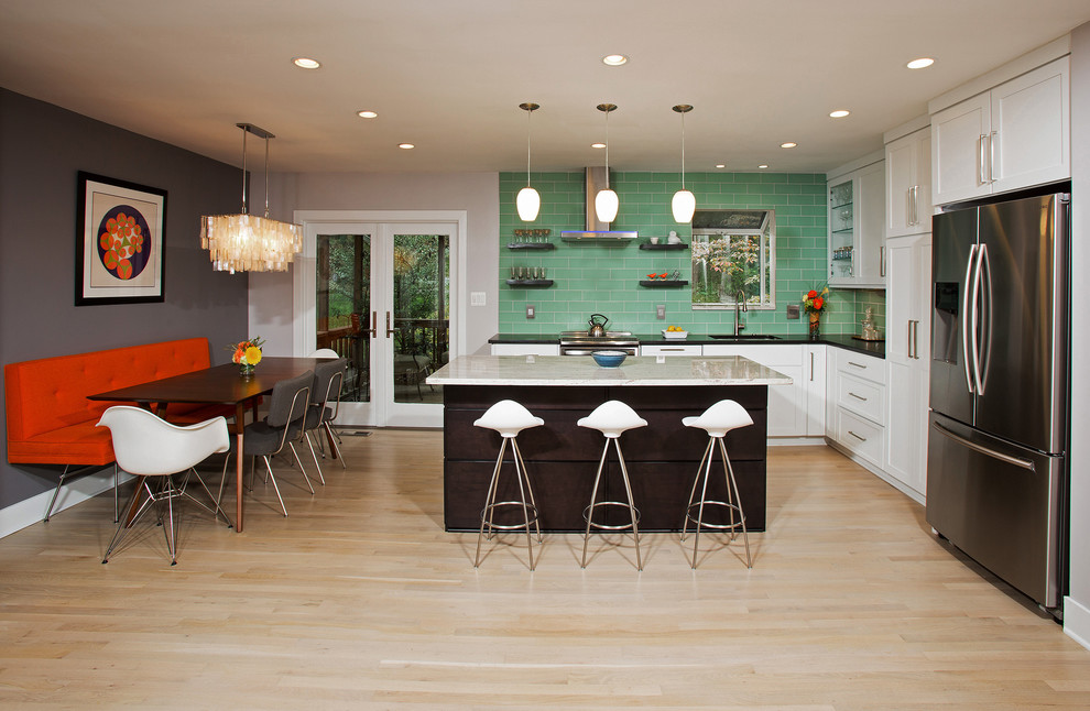 Contemporary Kitchen with Green Glass Tiles in Reston, VA
