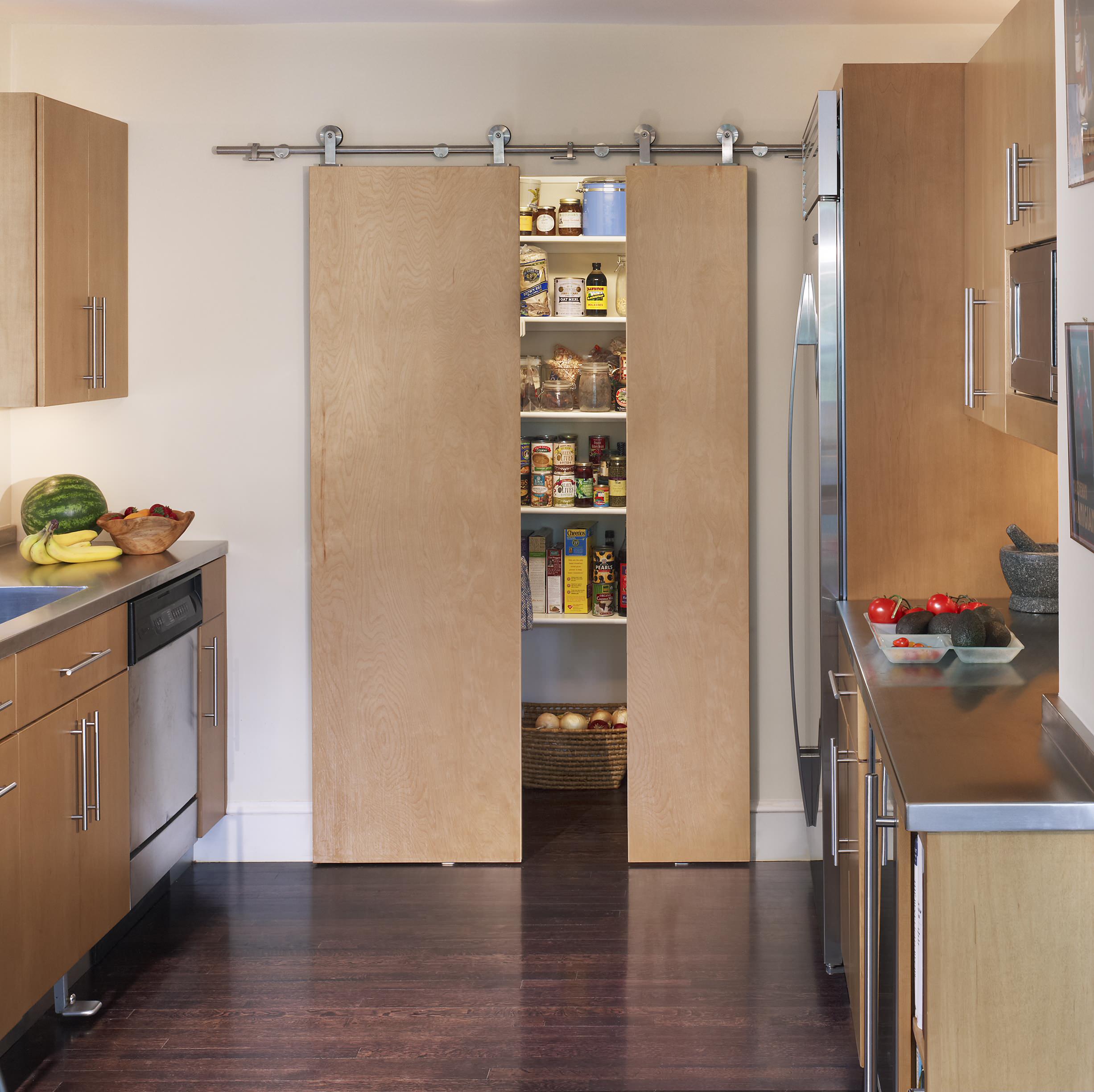 Sliding Door Pantry Houzz, Kitchen Pantry Cabinet With Sliding Doors