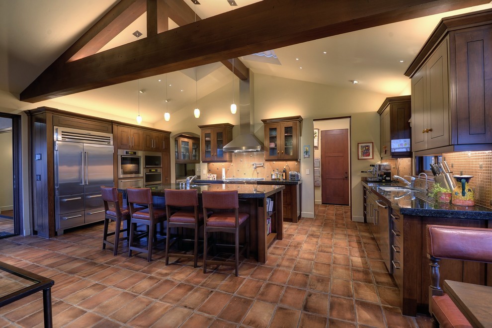 Example of a tuscan kitchen design in San Francisco with stainless steel appliances