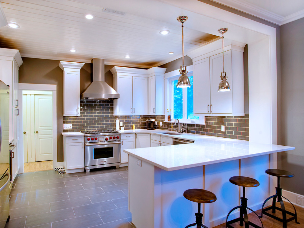 Ub Kitchens - Kitchen Design And Cabinets Contemporary White with Grey Subway Tile - Contemporary - Kitchen