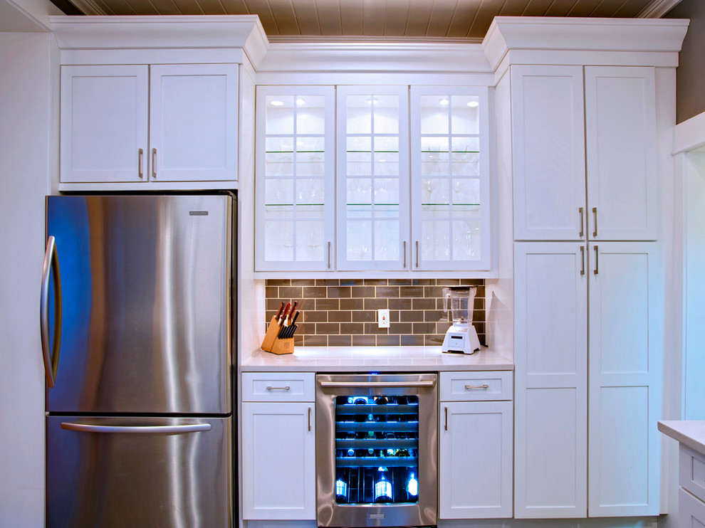 Contemporary White with Grey Subway Tile - Contemporary - Kitchen - Austin - by UB Kitchens ...