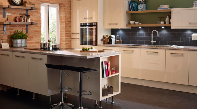 Cooke Lewis High Gloss Cream Kitchen Contemporary Kitchen Hampshire Houzz Nz