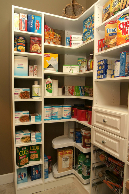 Corner pantry with cabinets and bins - Traditional - Kitchen ...