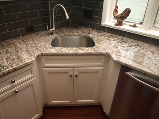 Recessed corner sink cabinet, with a low-divide sink set in Montgomery  counter - Transitional - Kitchen - Houston - by Bay Area Kitchens
