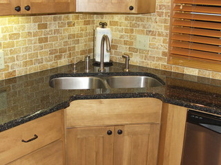 Recessed corner sink cabinet, with a low-divide sink set in Montgomery  counter - Transitional - Kitchen - Houston - by Bay Area Kitchens