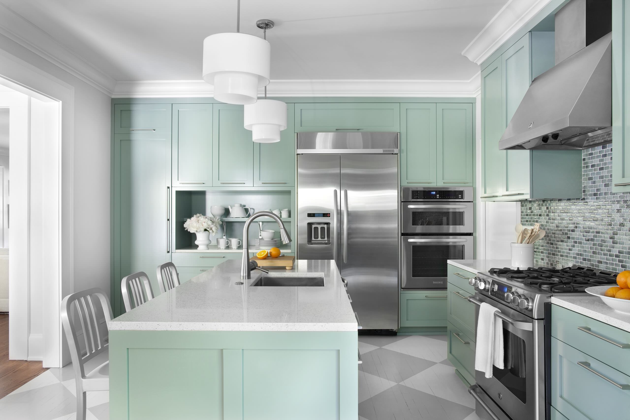 Benjamin Moore's Stratton Blue kitchen cabinets