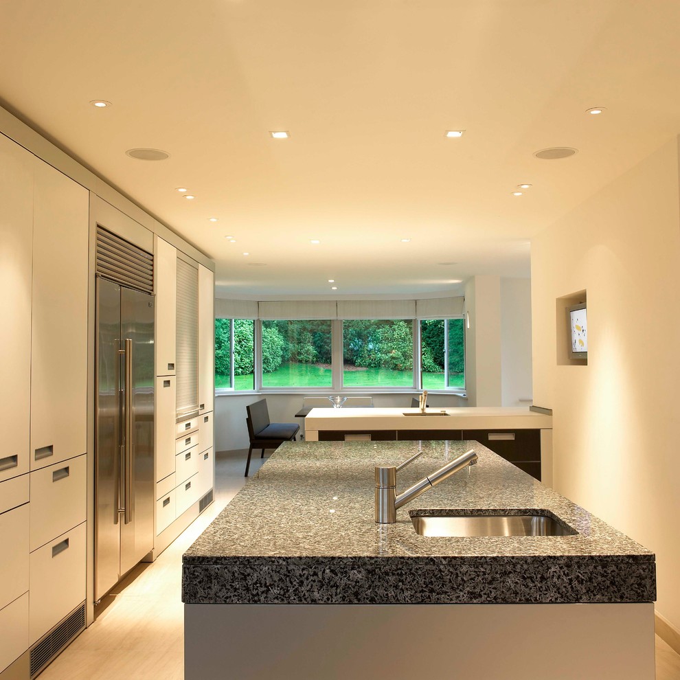Inspiration for a medium sized modern u-shaped kitchen/diner in West Midlands with an island.