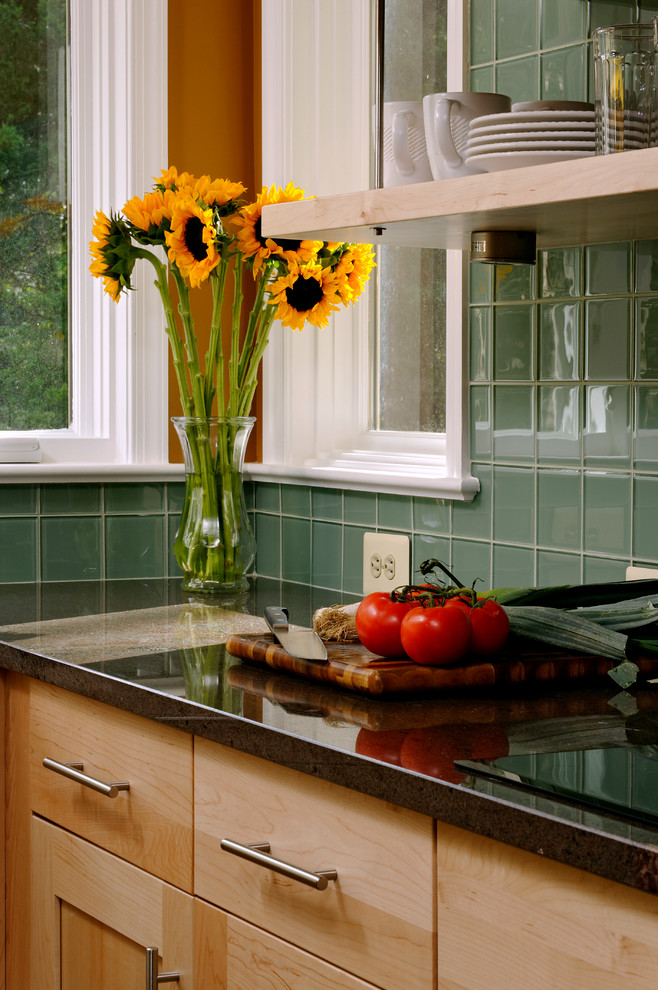 Cozy and Rustic Green Colored Kitchen Herndon, VA Transitional