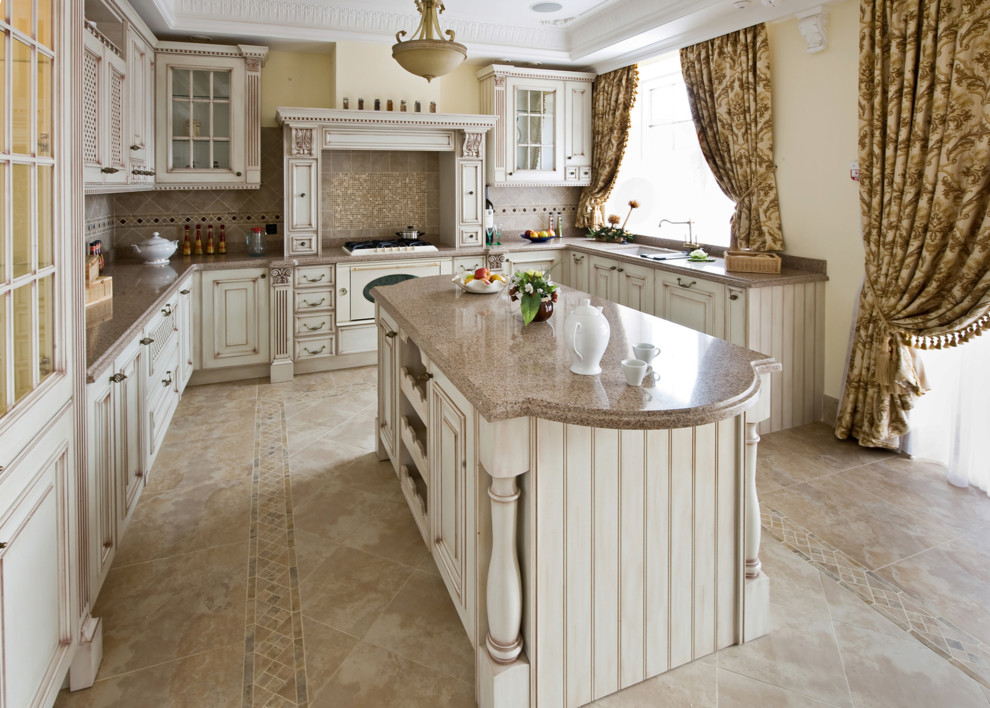 Crema Caramelo granite countertop Traditional Kitchen
