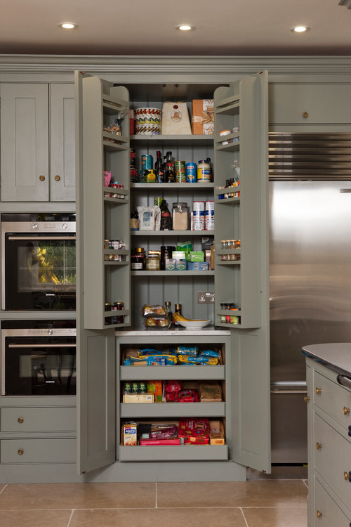 Grey Shaker Cabinets in an Elegant Kitchen: Unique Pantry Inspirations