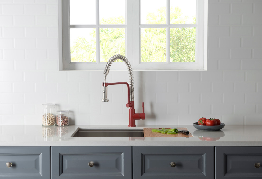 Crimson Color Kitchen Faucet in Minimalist Kitchen Farmhouse Kitchen Dallas by Isenberg
