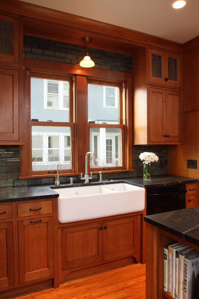 Photo of a classic kitchen in Minneapolis with soapstone worktops.