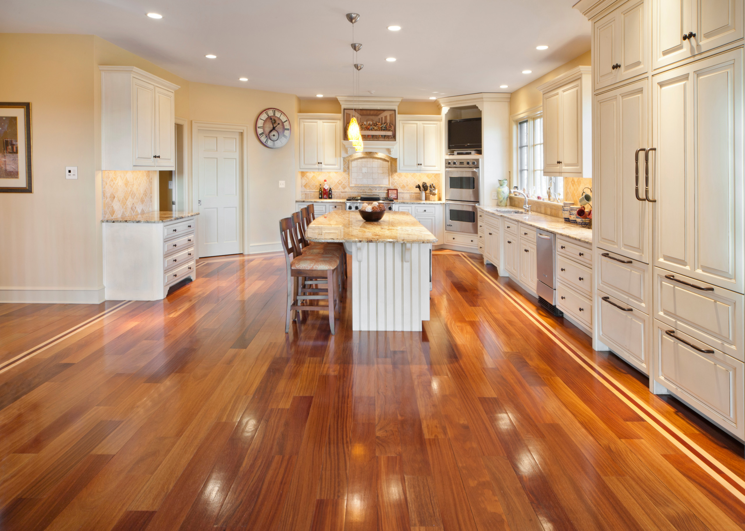 Cherry Hardwood Flooring White Cabinets