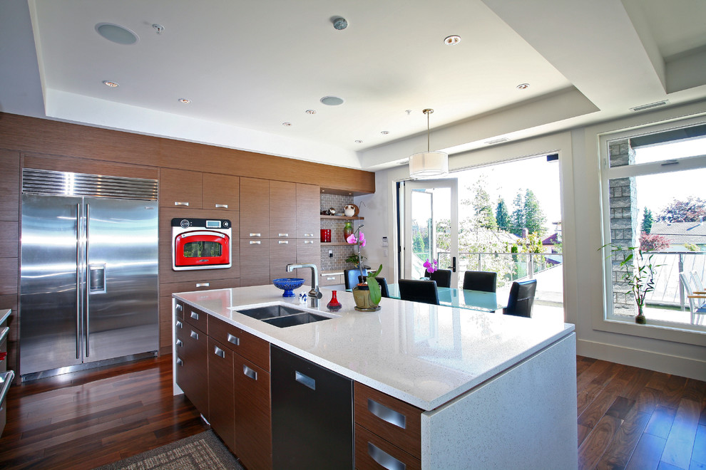 Modern kitchen in Vancouver with stainless steel appliances.