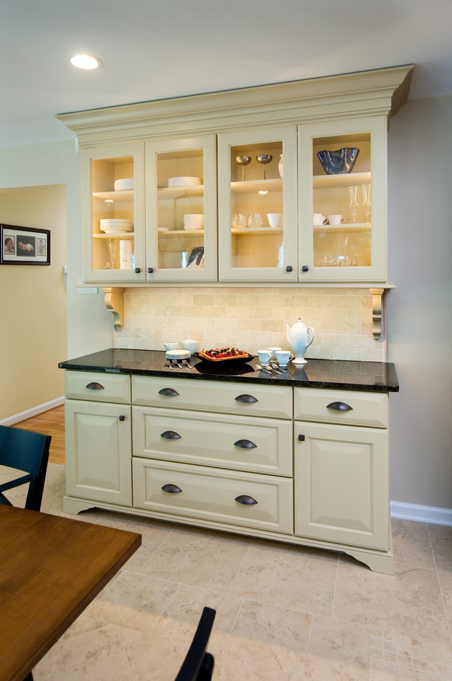 Custom built hutch provides storage and buffet area - Transitional