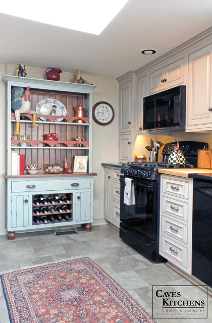 Custom Cream French Country Kitchen with Blue Hutch - Traditional ...