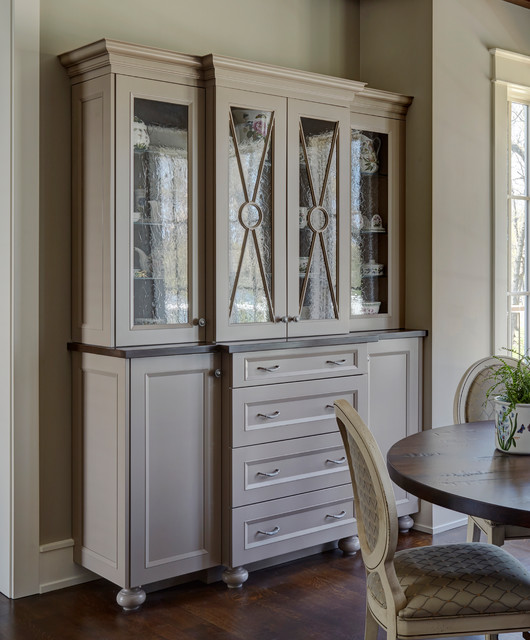 Custom Hutch with Seeded Glass Doors and Bun Feet Traditional