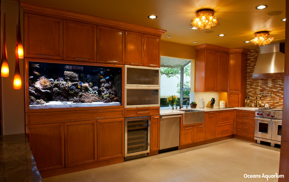 Custom living reef aquarium in Kitchen Kitchen Los Angeles by
