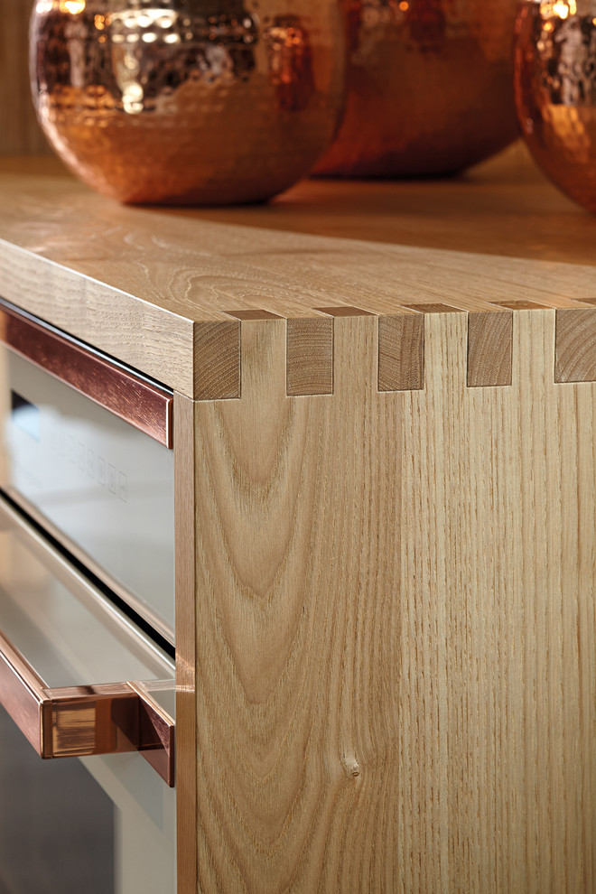 Custom made wooden countertops and side panels with exclusive dovetail