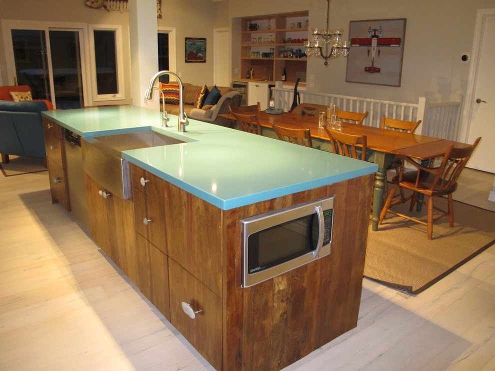 Custom reclaimed wood fronts for IKEA Rustic Kitchen