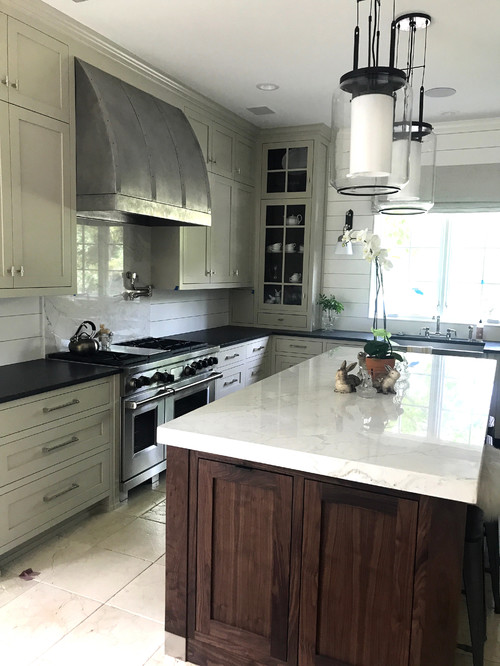 black counters, grey cabinets