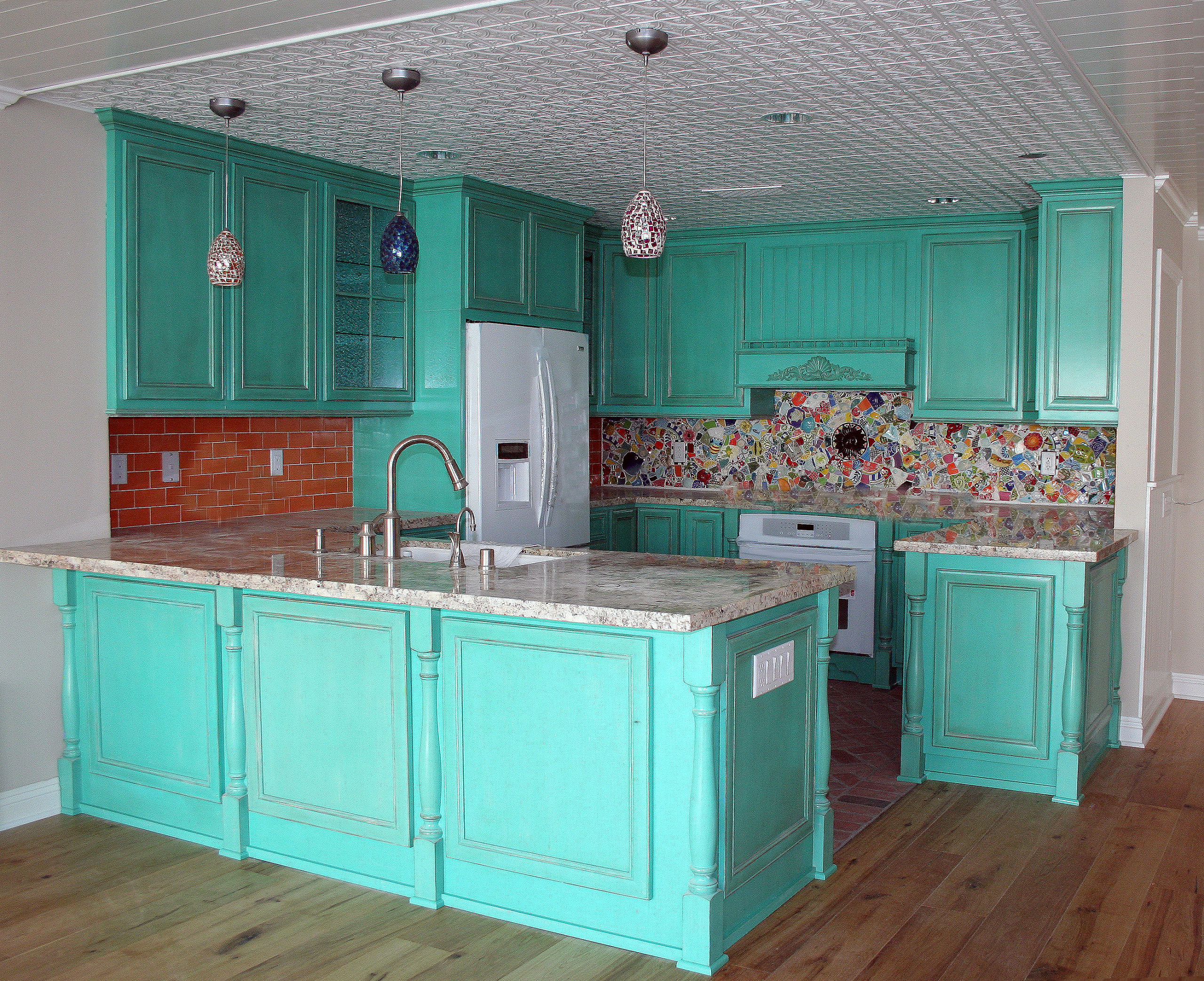 Custom Turquoise Kitchen Cabinets, Mosaic Tile, Artistic colorful Kitchen -  Beach Style - Kitchen - Orange County - by CC Furniture & Cabinetry | Houzz