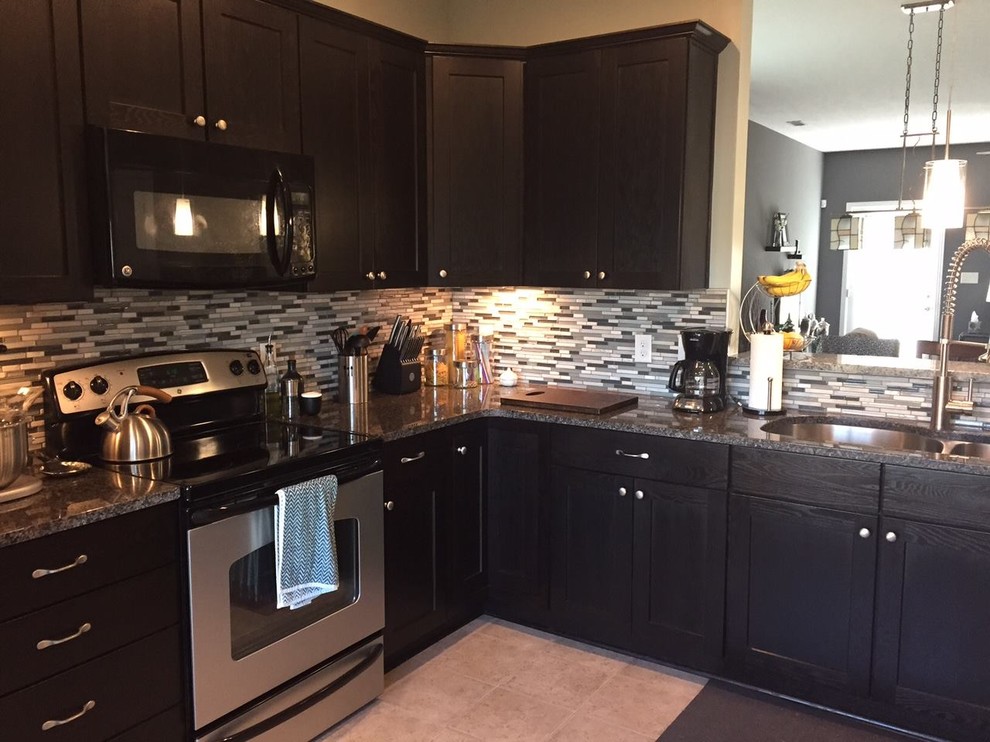 Dark Espresso Shaker Cabinets With Mosaic Tile Backsplash Transitional Kitchen Other By Unique Granite Marble Houzz