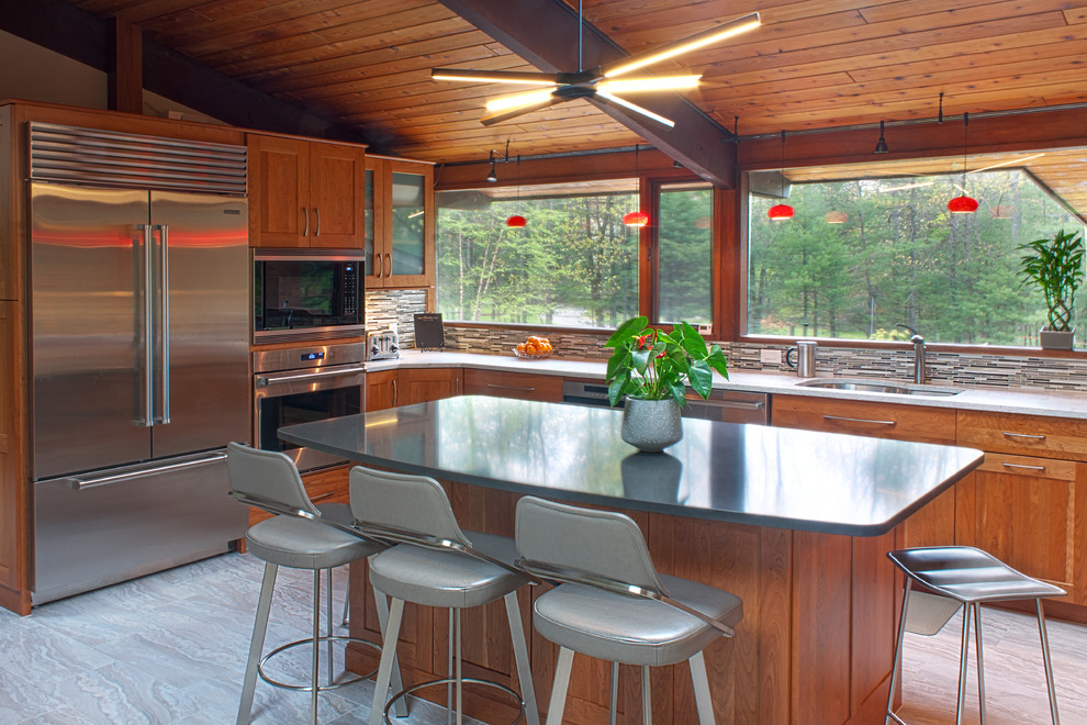 Deck House Kitchen Renovation Midcentury Kitchen Boston by A