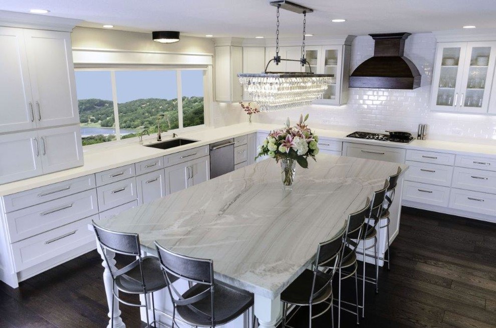 Dekton perimeter and Nuage Quartzite Island Modern Kitchen