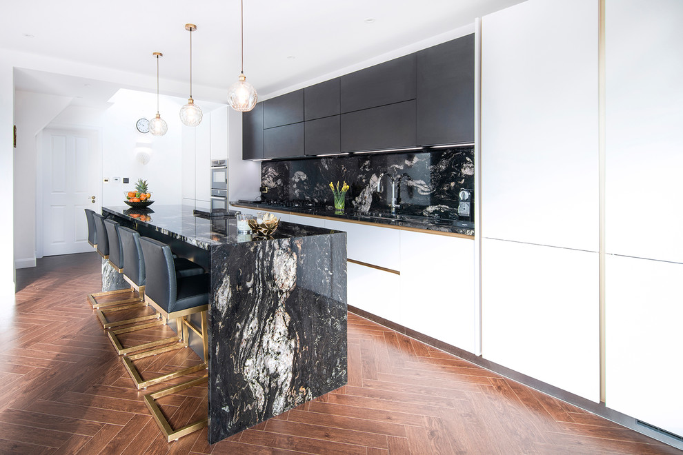 Designer Kitchen with contrasting colours and gold trim - Contemporary ...