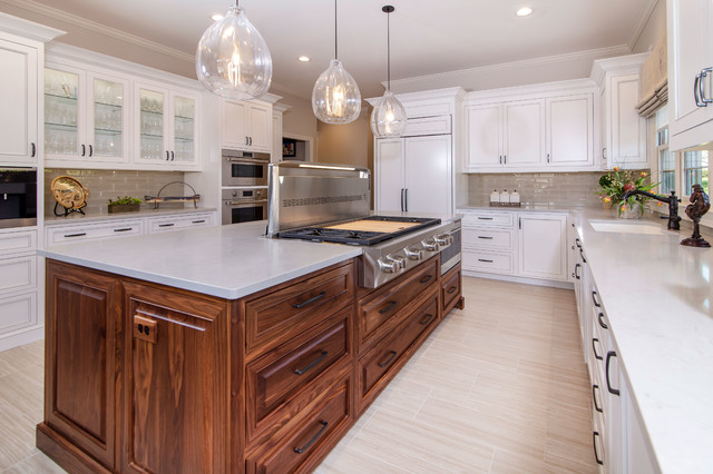 Designer White Custom Inset Kitchen Cabinets With Walnut Island   Designer White Custom Inset Kitchen Cabinets With Walnut Island Walker Woodworking Img~cf2167730cd4369e 4 2224 1 07381cd 