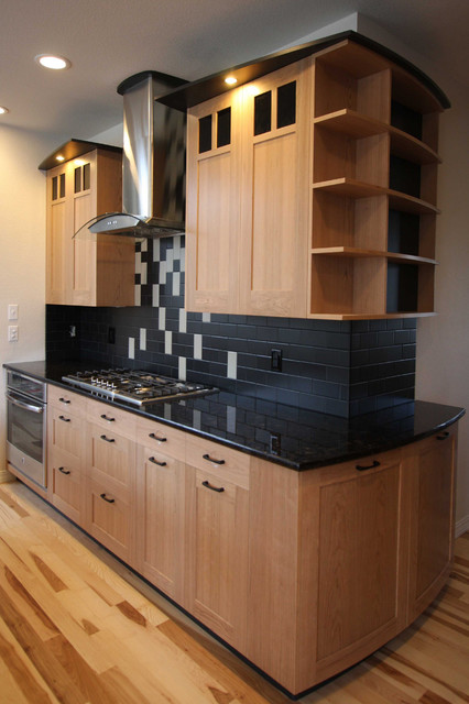 Detail of curved end cabinet, shelving and light valence - Contemporary -  Kitchen - Denver - by T.C. Lloyd & Company | Houzz AU