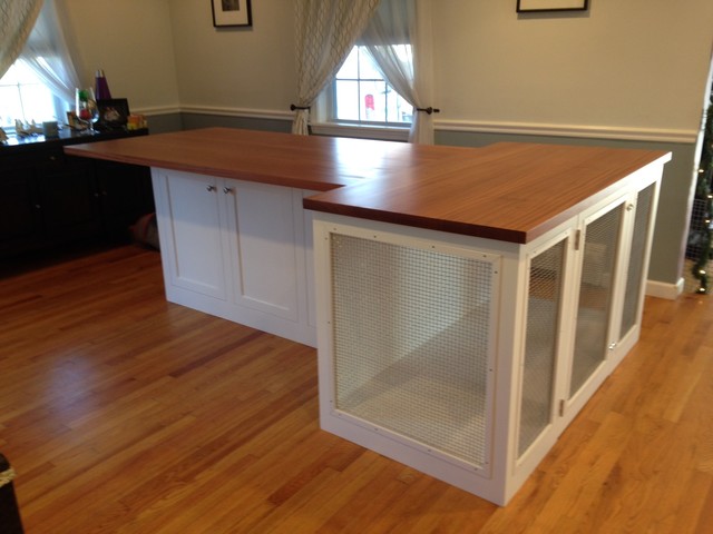 Dog Kennel Island With Mahogany Counter, Dog Crate Under Kitchen Island
