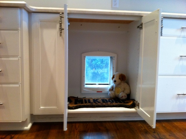 Dog door in garage wall outlet