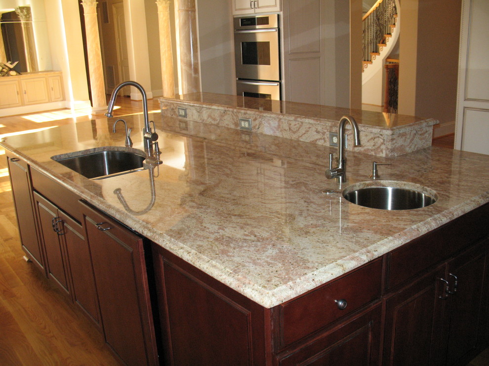 Double sink island Mediterranean Kitchen DC Metro by IAA