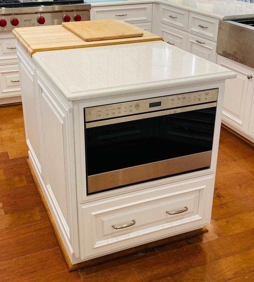 Drawer Microwave Flush Mounted into Island Traditional Kitchen Houston by Bay