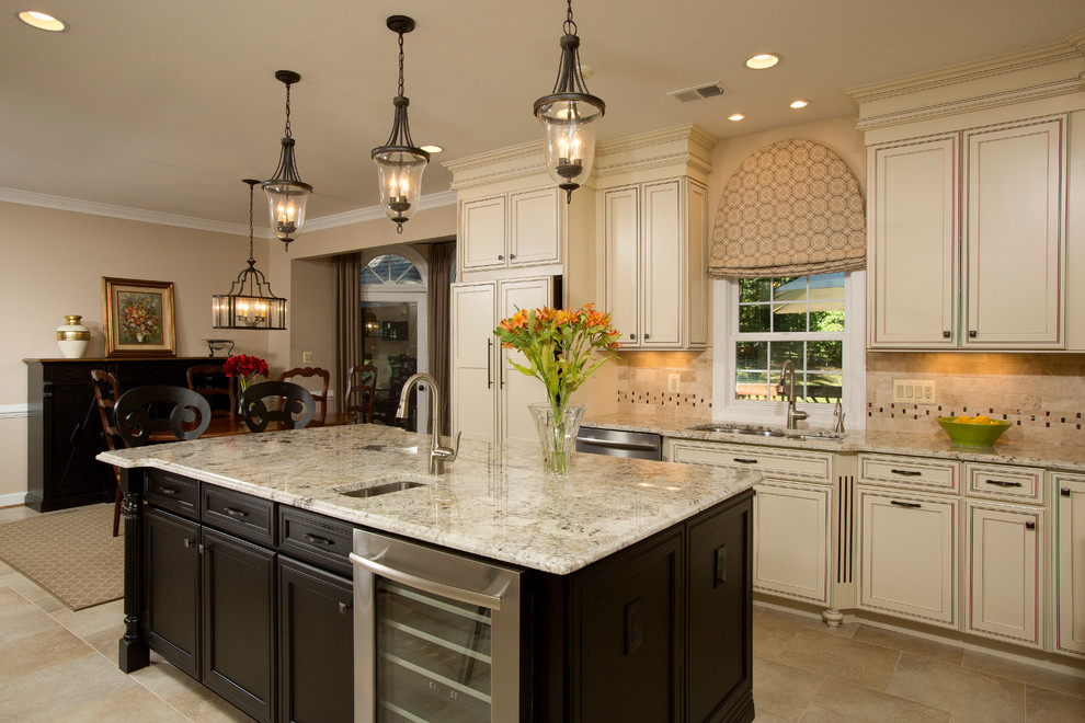 Example of a transitional kitchen design in DC Metro with granite countertops