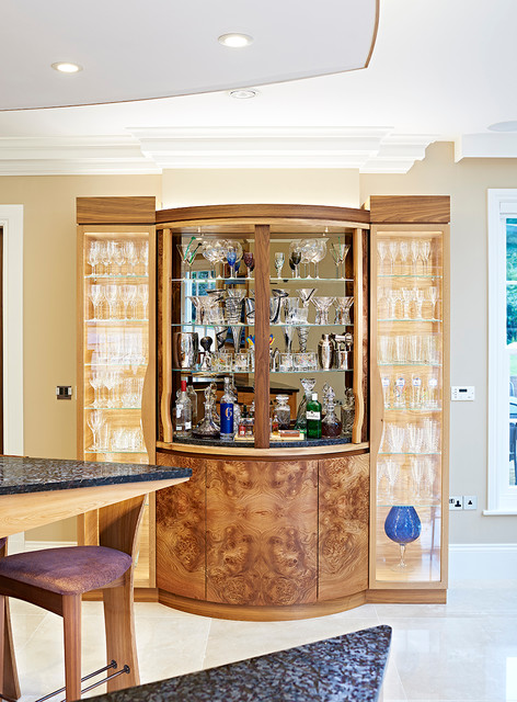Drinks cabinet, glass cabinet and mixers fridge with tambour doors -  Contemporary - Home Bar - Dorset - by Simon Thomas Pirie Ltd | Houzz IE