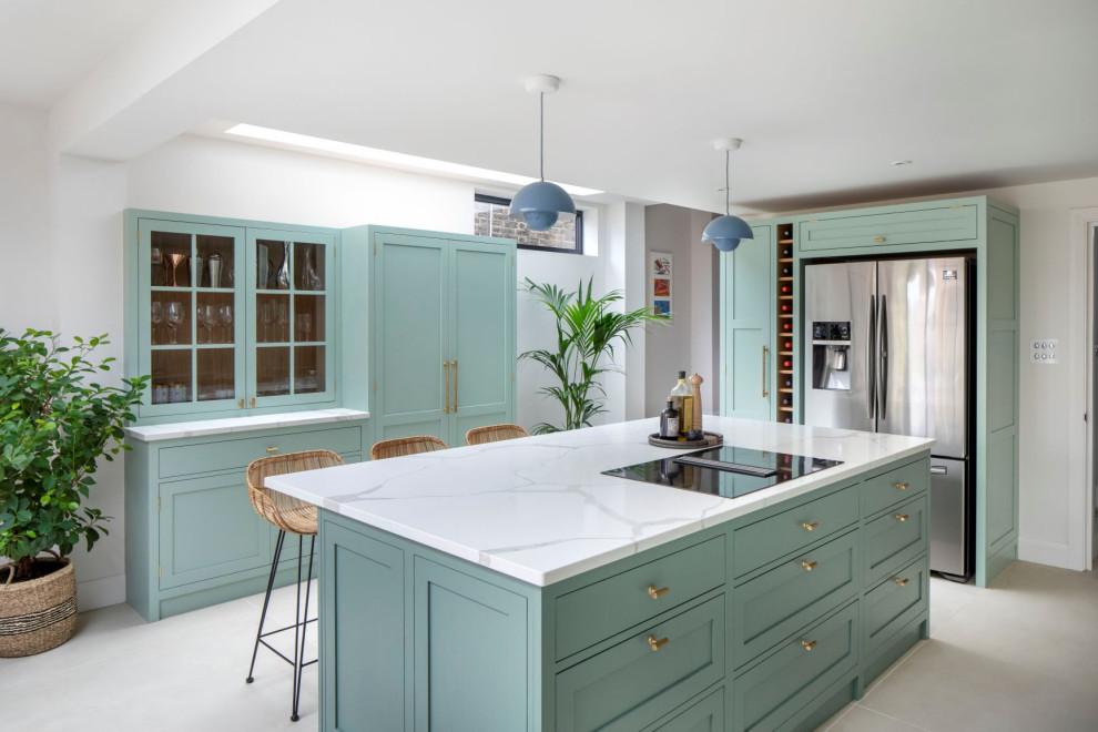 Photo of a contemporary grey and teal kitchen in Other.