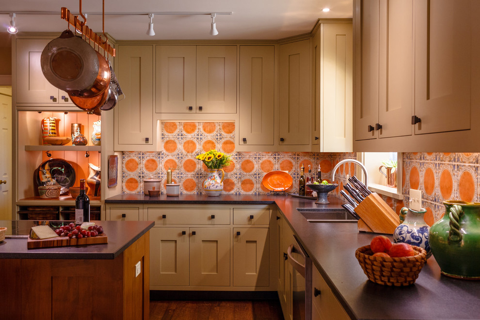 Inspiration for an eclectic kitchen remodel with shaker cabinets