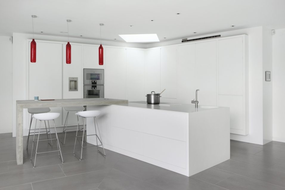 This is an example of a large contemporary kitchen in London.