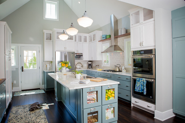 Custom Under Counter Paper Towel Holder - Transitional - Kitchen - Benjamin  Moore Van Deusen Blue