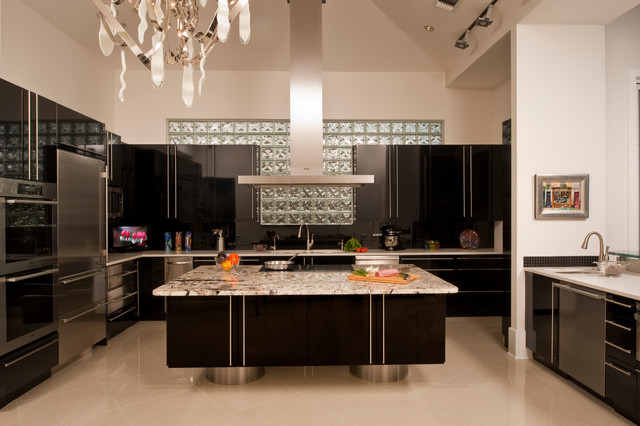 Elegant Black Kitchen - New Orleans, LA - Contemporary - Kitchen - New