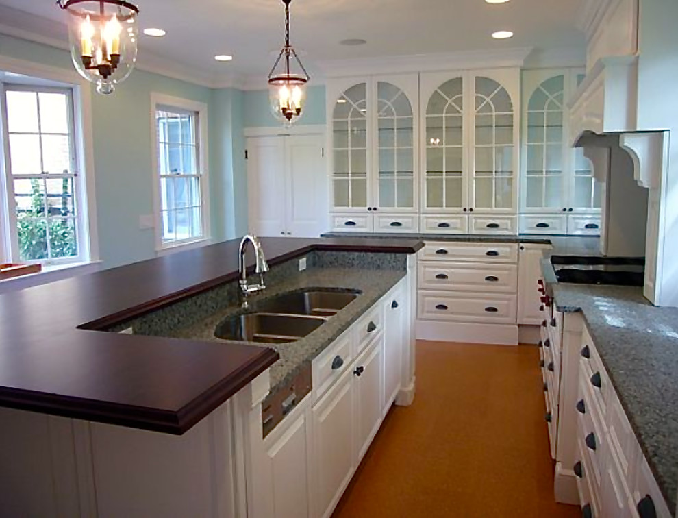 Elegant White with Granite Countertop Kitchen Traditional