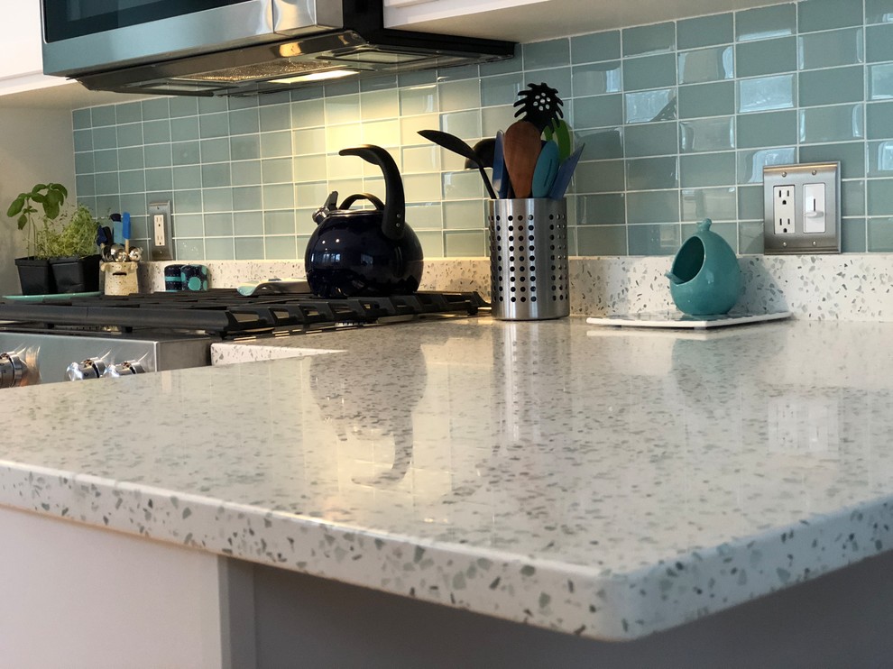 Element 1 1/4" polished Curava Recycled Glass Surfaces Traditional Kitchen Providence by