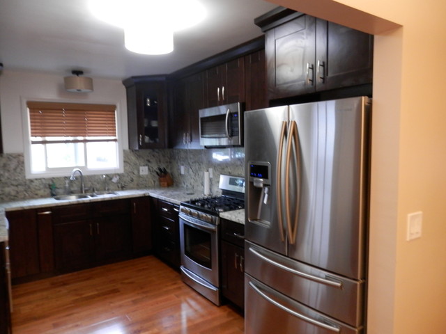 Espresso Kitchen Cabinets Wood Floor Contemporary Kitchen Los Angeles By Construction Guaranteed